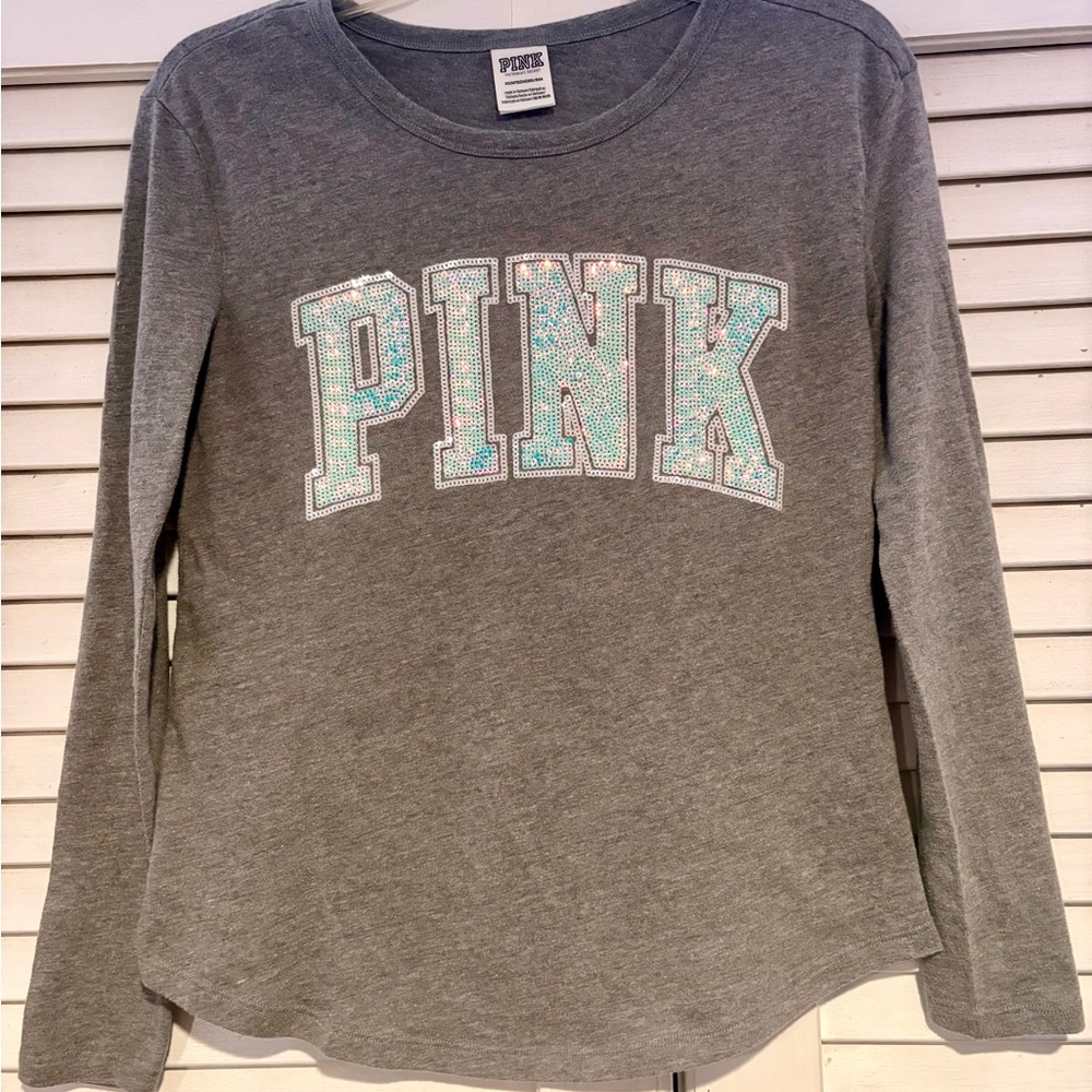 Victoria’s Secret PINK Gray Sequin Long Sleeve Top